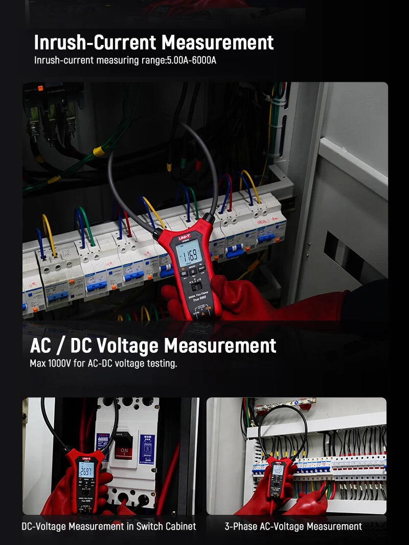 UNI-T UT281D Flexible Rogowski Coil Clamp Meter True RMS High Precision Max 6000A AC Current Measuring Instrument
