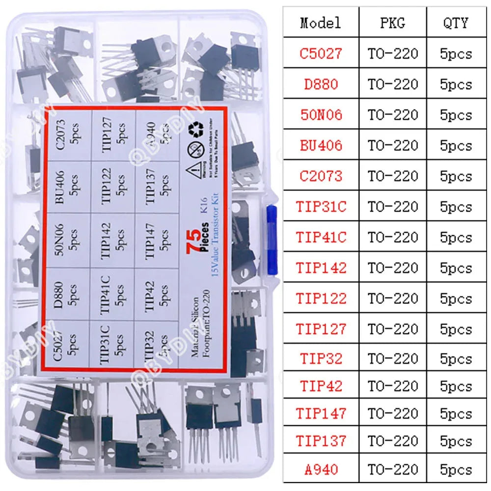 TO92 TO126 TO220 DIP Triode PNP NPN Field-Effect Transistor Assorted Kit Mosfet Thyristor mixed set