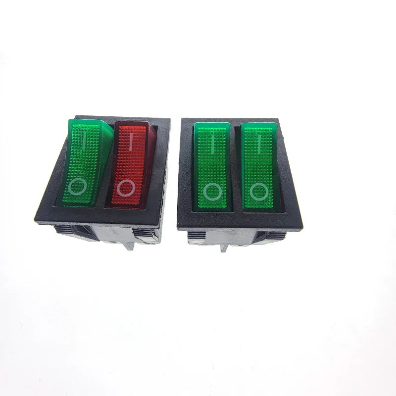 2Pcs KCD2 Double Boat Rocker Switch 6 Pin On-Off Position with Green Red Lights 20A 125VAC/16A 250V - Black No Light Option