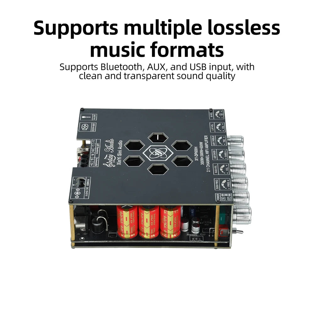 2 1 Channel High Power Subwoofer Amplifier XY DP600H Dual TPA3255 Chip DC 19 51V 10A Bluetooth AUX U Disk Input Cooling Fan