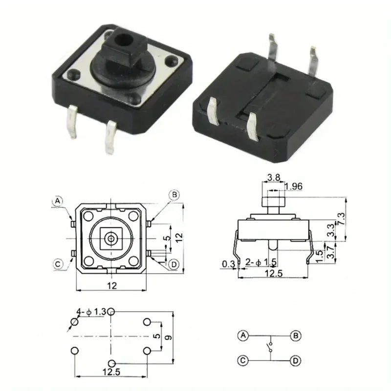 25Sets Keycap Tactile Push Button Switch Momentary 12*12*7.3MM Micro Switch Button Circular Cap Kit (5 Colors) , for Arduino