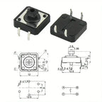 25Sets Keycap Tactile Push Button Switch Momentary 12*12*7.3MM Micro Switch Button Circular Cap Kit (5 Colors) , for Arduino