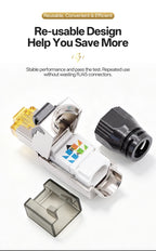 RJ45 Connector Cat7 Tool‑Free Shielded Zinc‑Alloy Reusable 50U Gold‑Plated Contact Anti‑Pull Ethernet Plug for Network Cable