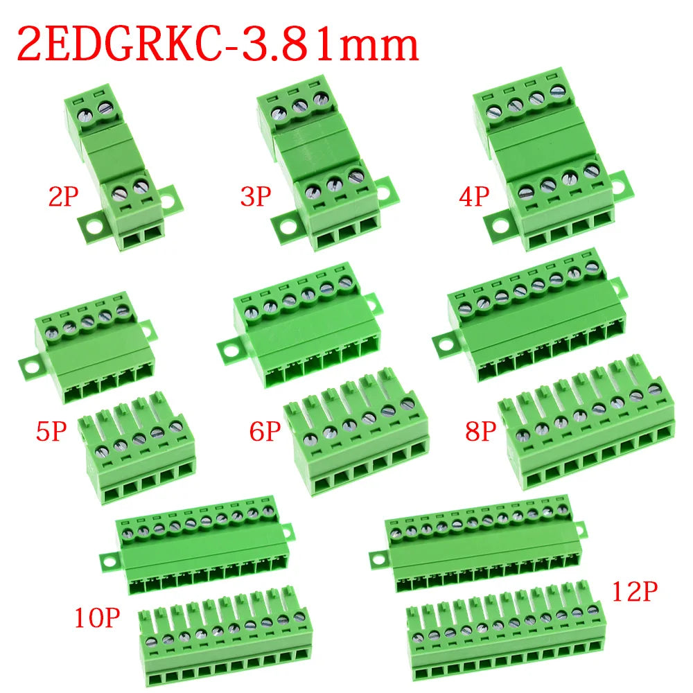 1Sets Solderless Docking Type 15EDG 3.81MM Screw Terminal Block Connector PCB plug-in type 15EDGRKC 3.81 Green Terminal Block