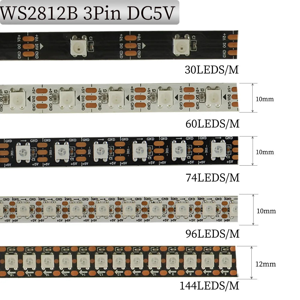 5V WS2812B Smart Dream Color Led Strip Light 30/60/74/96/144 LEDs/m Individually Addressable WS2812 Pixels Led Lights Magic Tape