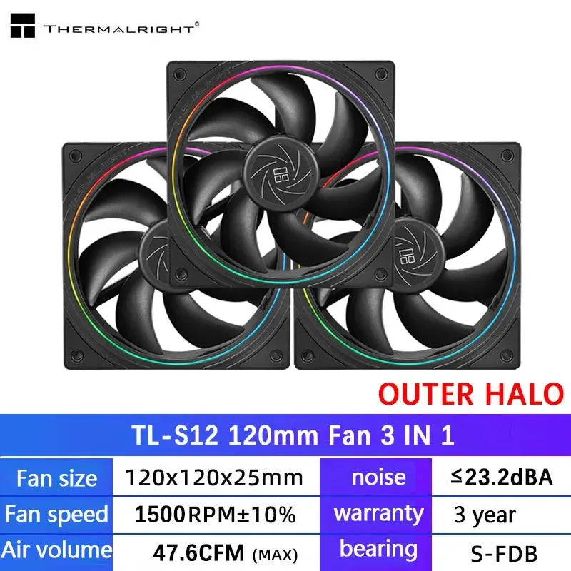 Thermalright TL-C12C 3 in 1 120mm Cooling Fan 5V ARGB gamer Adjust Speed Cooler argb Adjustable computer Case Fan ventilador