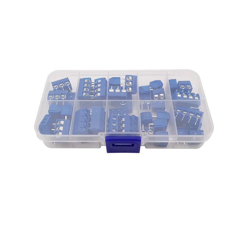 50Pcs/box KF301 2P 3P 4 Pin Pitch 5.0mm PCB Terminal Block Connector Straight Pin Screw Terminal Blocks Connector Kit Blue