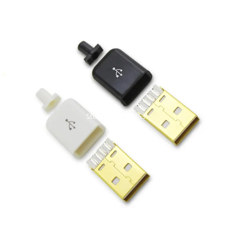 4/10pcs Gold-plating USB 2.0 4-Pin Male Connector Plug White/Black DIY Data Cable Soldering Interface USB Replacement Parts