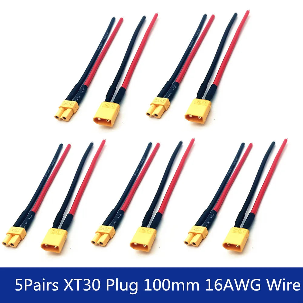XT30 Pigtail Plug Male and Female Connector with 100mm 16AWG Tinned Wire Cable for RC Fixed wing Lipo Battery FPV Drone charger