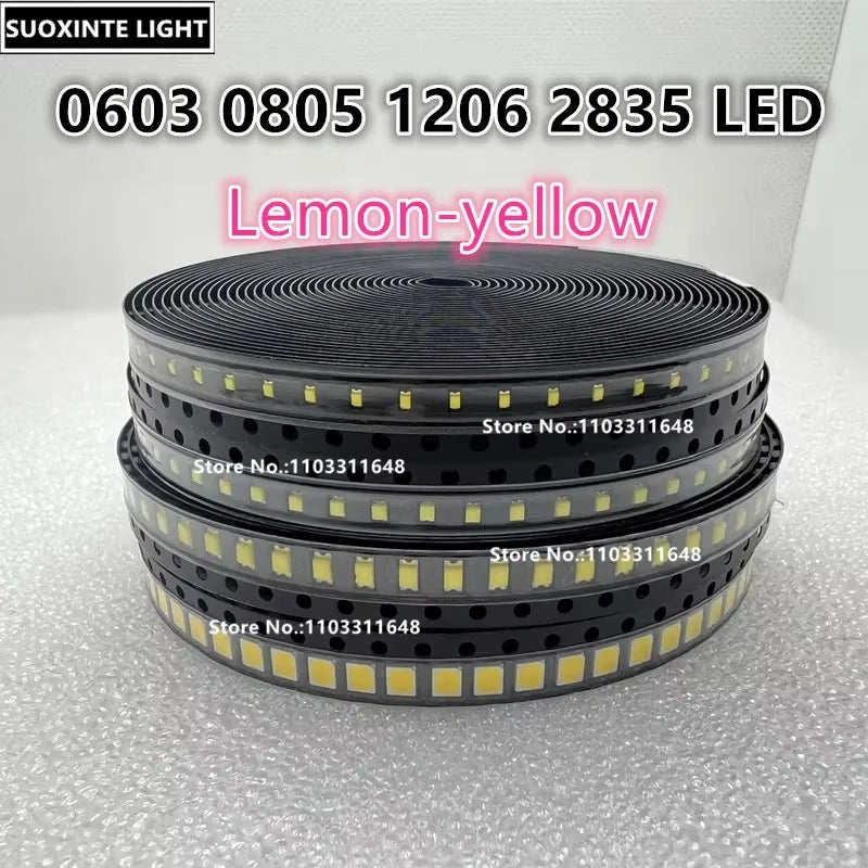 Highlight 0603 0805 1206 2835 SMD LED, Lemon-yellow, 3V Light Emitting Diode Lamp Beads