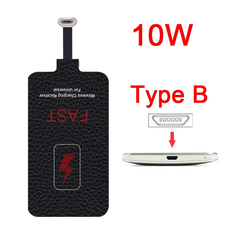 10W Wireless Charging Receiver for Samsung Huawei Xiaomi Iphone5-7 Universal Micro USB Type C Fast Wireless Charger Adapter