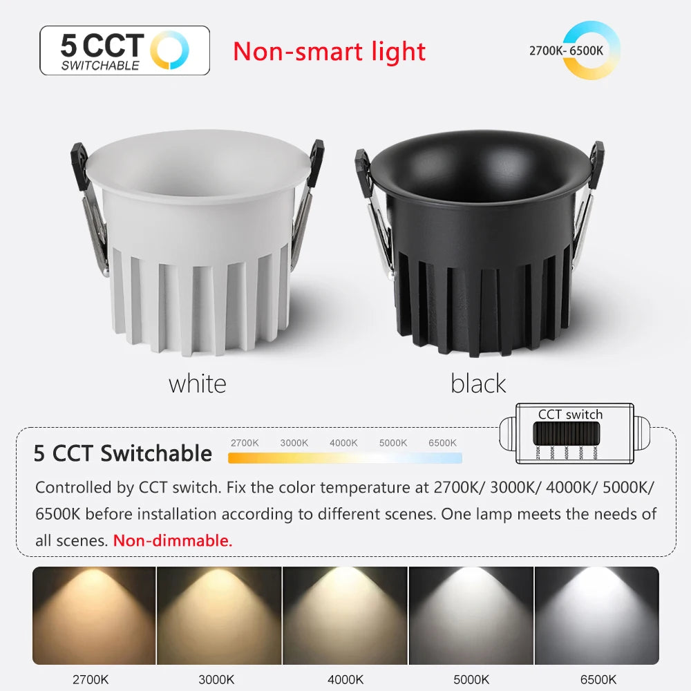 Tuya Bluetooth/ Zigbee/ DALI/ Matter Smart Recessed LED Ceiling Spot Light AC220V/110V Dimmabe Ceiling Lamp for Bedroom Kitchen