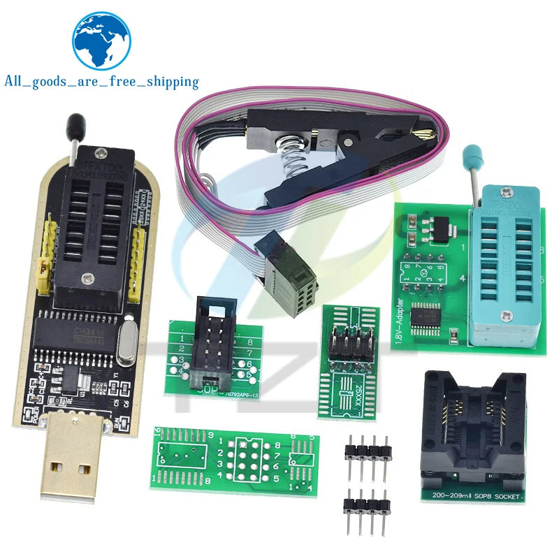 TZT CH341 CH341B 24 25 Series EEPROM Flash BIOS USB Programmer Module SOIC8 SOP8 Test Clip For EEPROM 93CXX / 25CXX / 24CXX