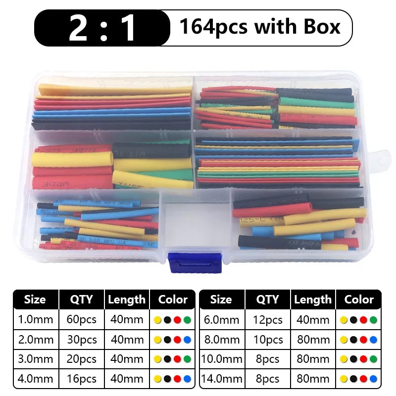 102-750pcs 2:1 Thermoresistant Tube Heat Shrink Wrapping Kit Assorted Wire Cable Insulation Sleeving 3:1 Heat Shrink Tube Set
