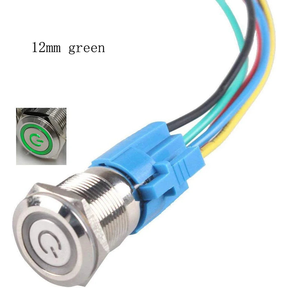 12/16mm Latching Push Button Switch IP65 Waterproof Stainless Steel Self-Locking 1NO 1NC Power Symbol Pattern for Power Applicat