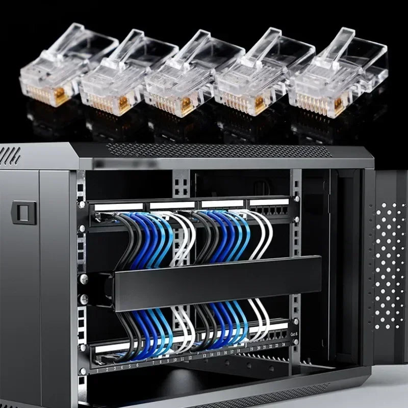 RJ45 Connector Pass Through CAT6 CAT5E Modular Plug Network Ends UTP 3U 50u Gold Plated 8P8C Crimp End for Ethernet Cable
