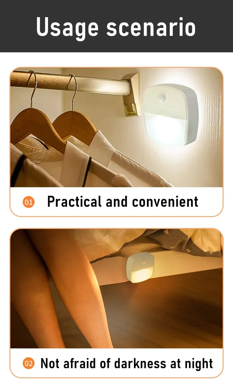 ZQQBYY LED Night Light Motion Sensor Wireless Lights AAA Battery Powered Bedroom Wall Staircase Closet Aisle Body Induction Lamp