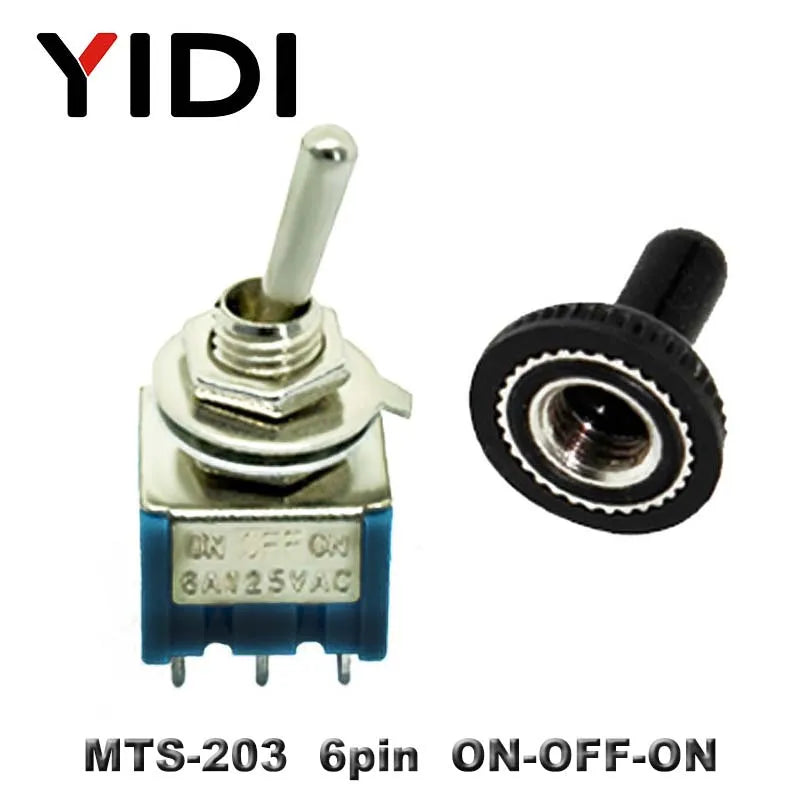 6A 125VAC Mini 6mm Toggle Switch MTS 102 103 202 203 302 303 402 403 on off SPDT DPDT on off on 3PDT Switch with Waterproof Cap