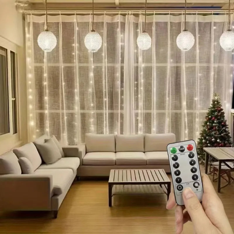 USB Powered Christmas Fairy Curtain Lights with Remote 8 Modes for Holiday Bedroom Wedding Xmas Tree and Window Decorations