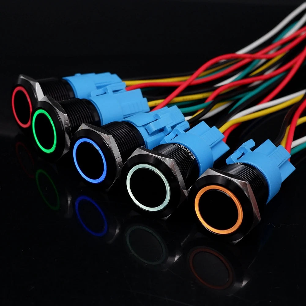 12/16/19/22mm Push Button Switch Oxidized Black Momentary Latching Fixed On Off Power Switch with wire LED Light 5V 12V 24V 220V