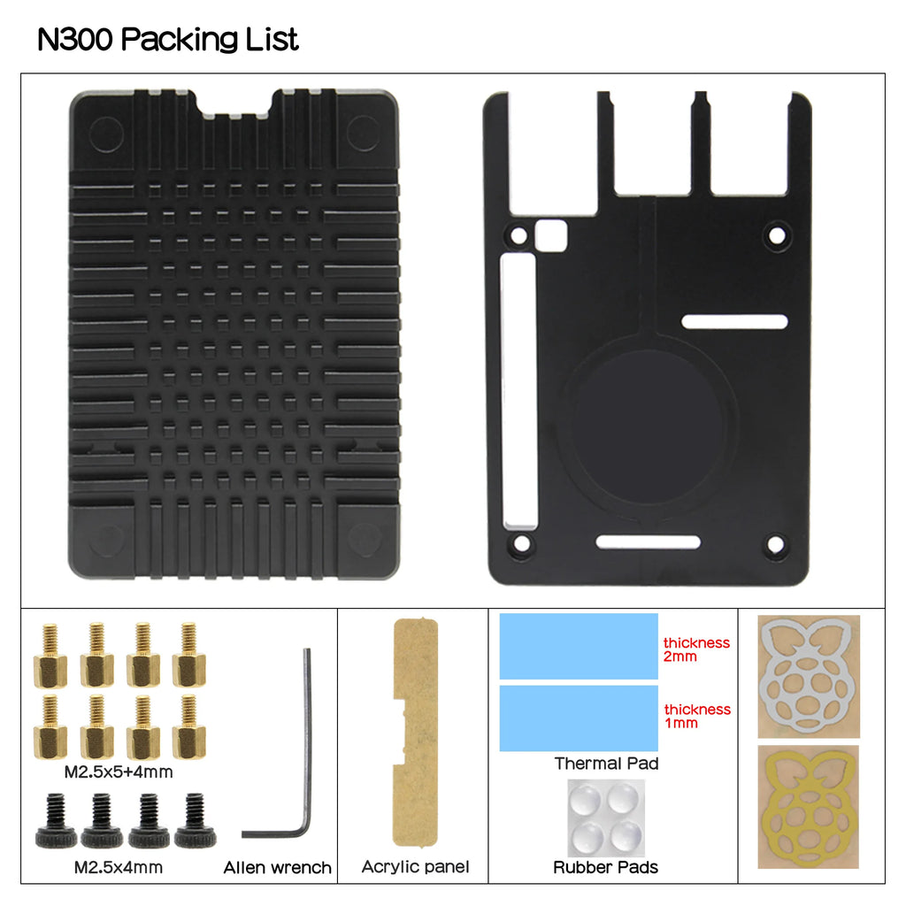 Raspberry Pi 4 Case (N300), Ultra-Thin CNC Aluminum Case Passive Cooling for Raspberry Pi 4 8GB / 4GB / 2GB
