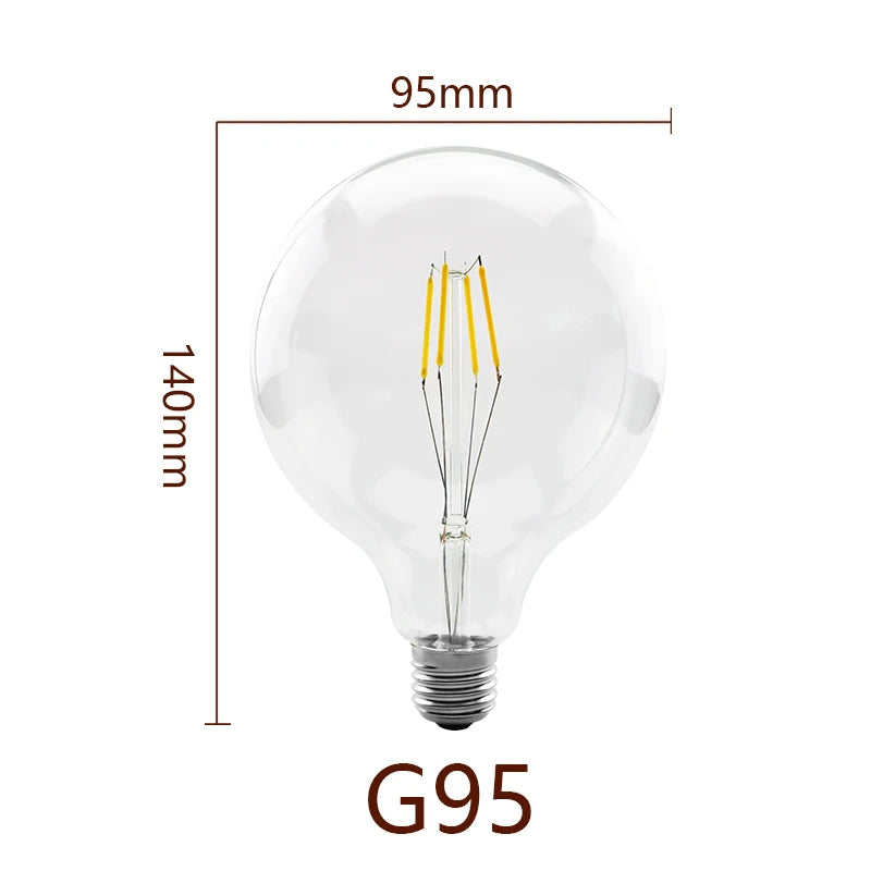 Retro Edison Filament LED Light Bulb E27 AC 220V 240V G80 G95 G125 Globe Light Glass Bulb 2W 4W 6W 8W Lampara LED Lamp