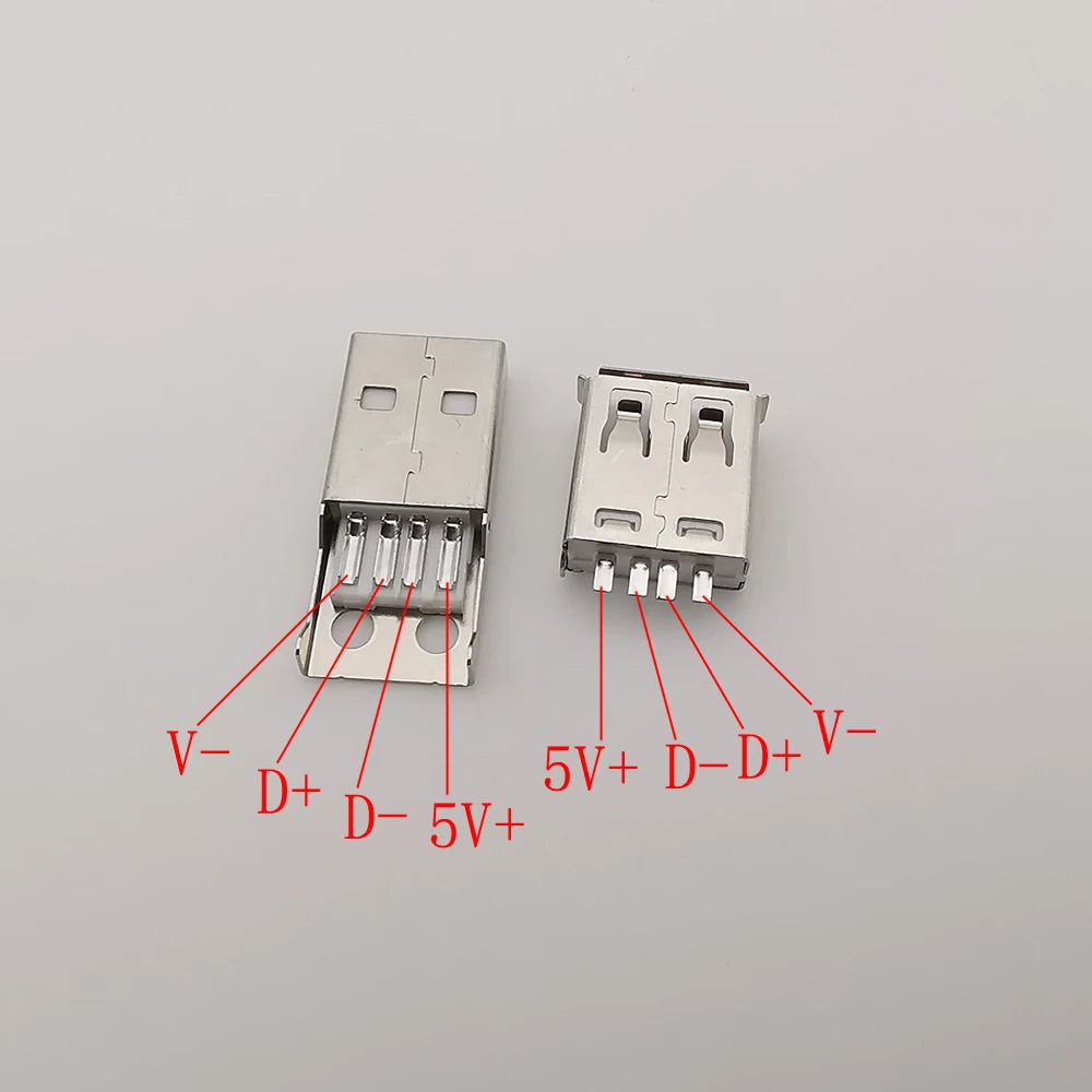 10Pcs USB 2.0 Type A 4 Pin Male Female Assembly Adapter Connector Soldering Type 5V USB-A Plug Socket Charging Data DIY Repair