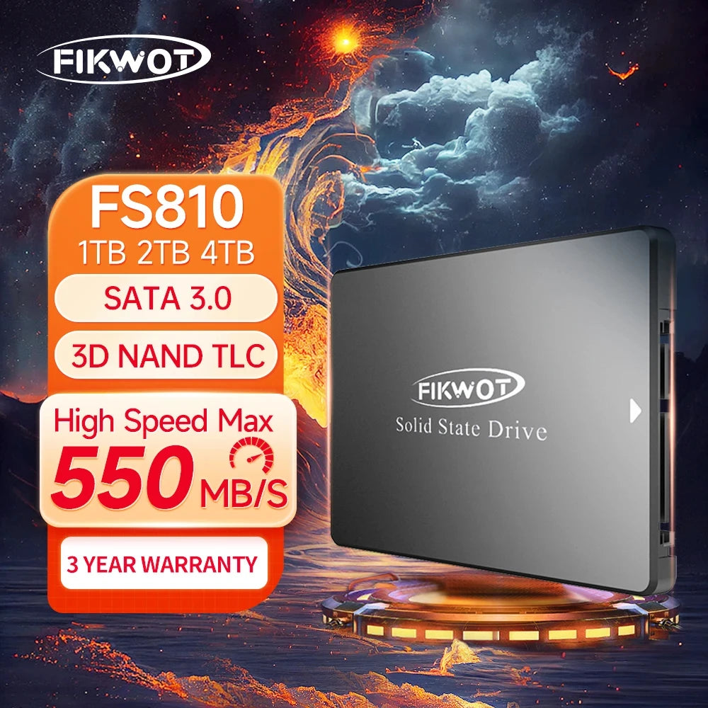 Fikwot FS810 2.5" SATA3 SSD 128GB 256GB 1TB 2TB 6Gbps 550MB/s 3D NAND Flash 4x HDD Internal Solid State Drive for Laptop Desktop