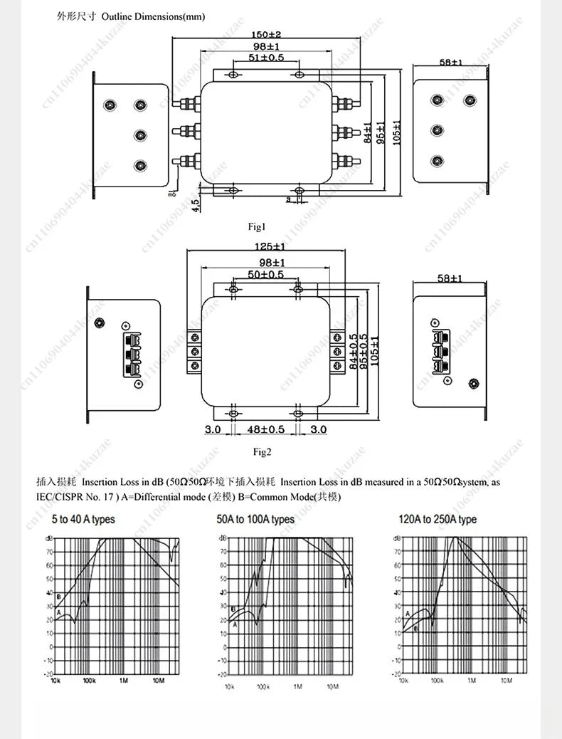 CW12B-60A-S EMI Filter, 380V Three-phase 3/4-wire AC Anti-interference Filter for Servo and Inverter