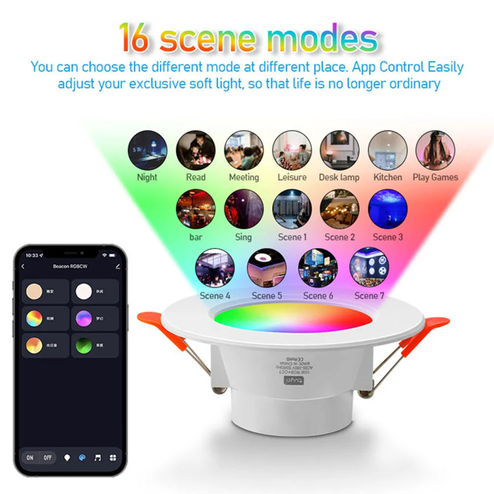 12-1Pcs RGB LED Bulb Tuya Dimmable Downlight Spotlight Bluetooth-Compatible Lamp 10/15W APP Control GB+CW+WW Smart Lamp