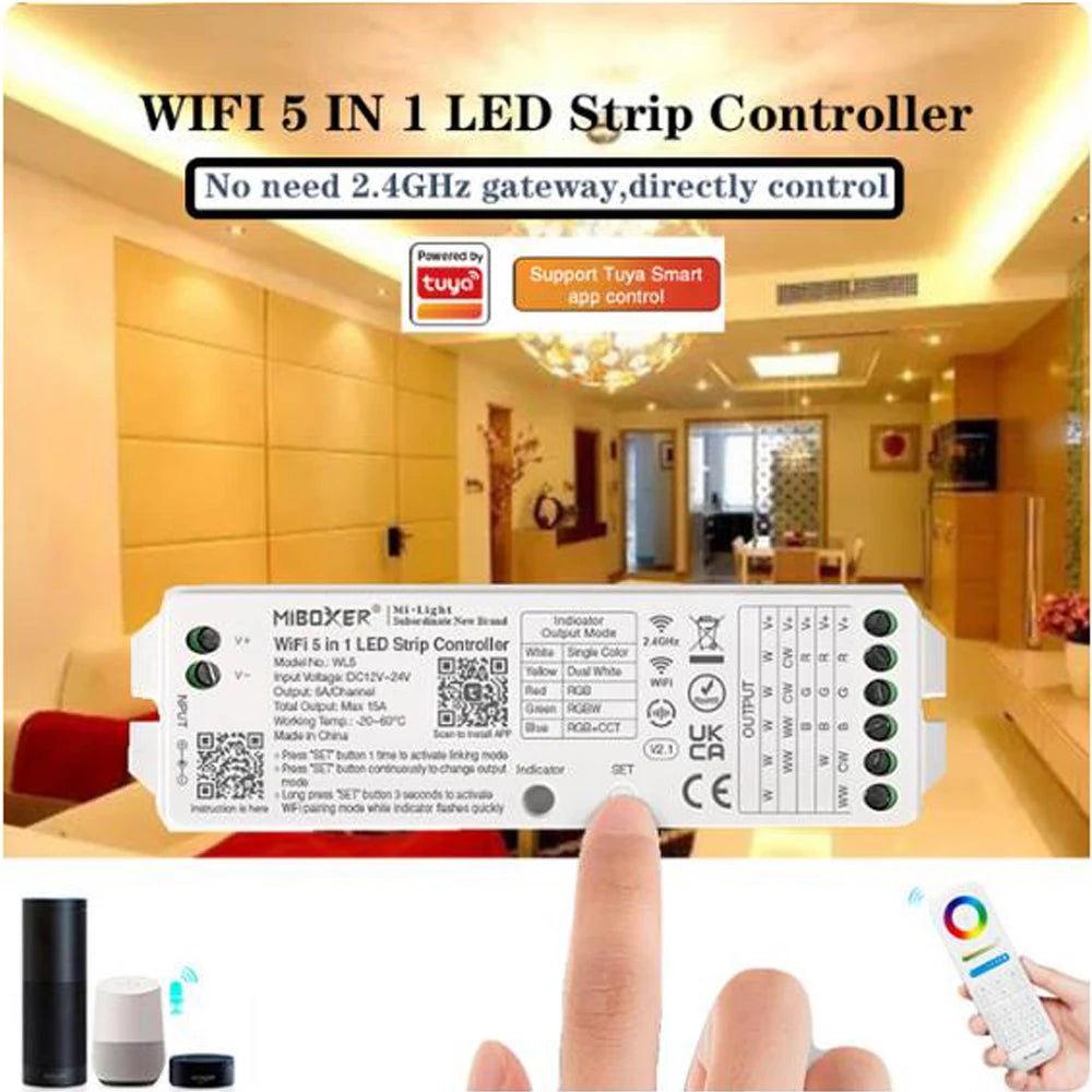 Miboxer Tuya APP Smart Controller WiFi+2.4G FUT035W+ 2in1 FUT037W+ 3in1 DC12-24V Single Color Dual White RGB RGBCCT LED Strip