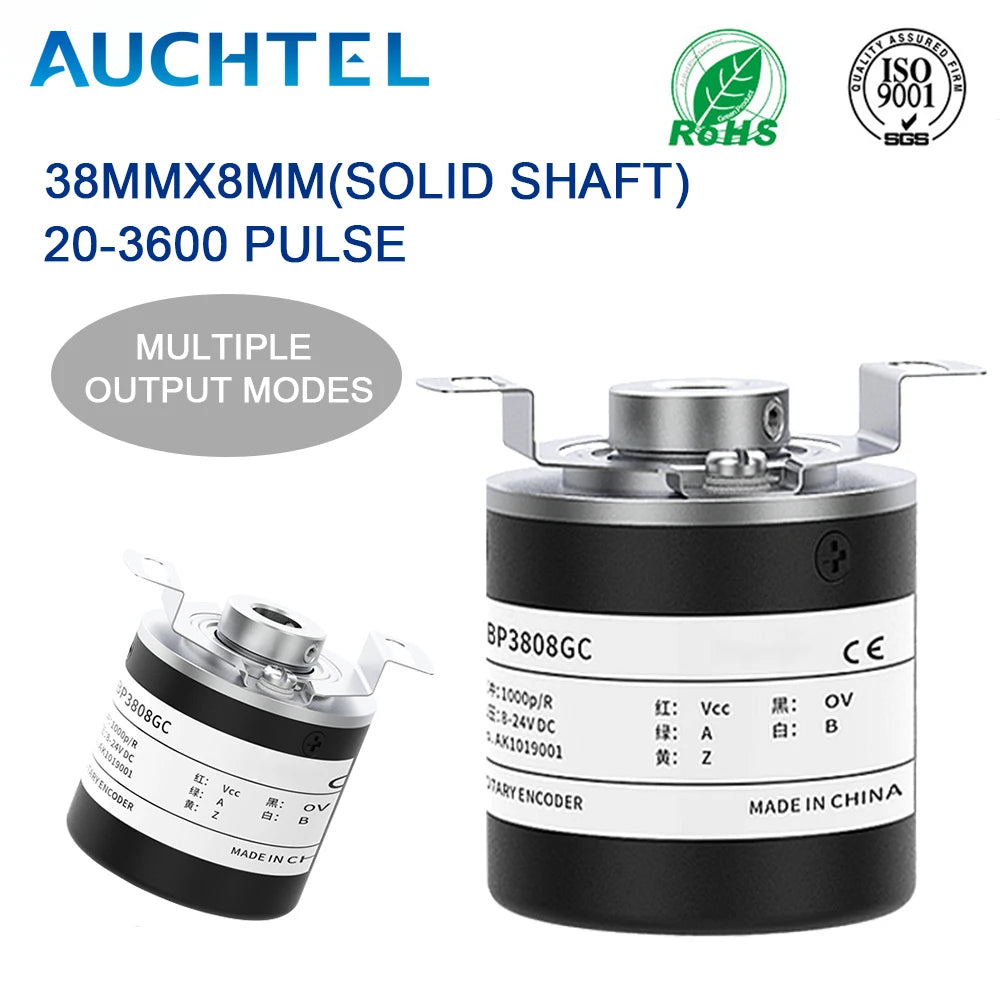 AUCHTEL 38mm Incremental Rotary Encoder 8mm Half Hollow Shaft Photoelectric Optical Switch 10-1024-1800-2500-3600 PPR 5-24VDC