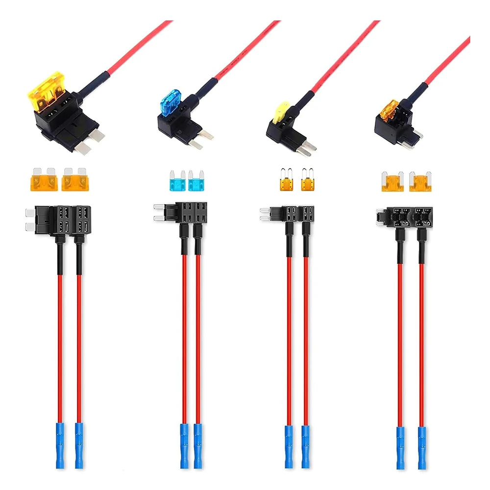 16pcs 4 Types Add-a-Circuit Fuse Tap Adapter with Standard & Mini & Low Profile Mini & Micro2 Blade Fuse Holder for Trucks Boats
