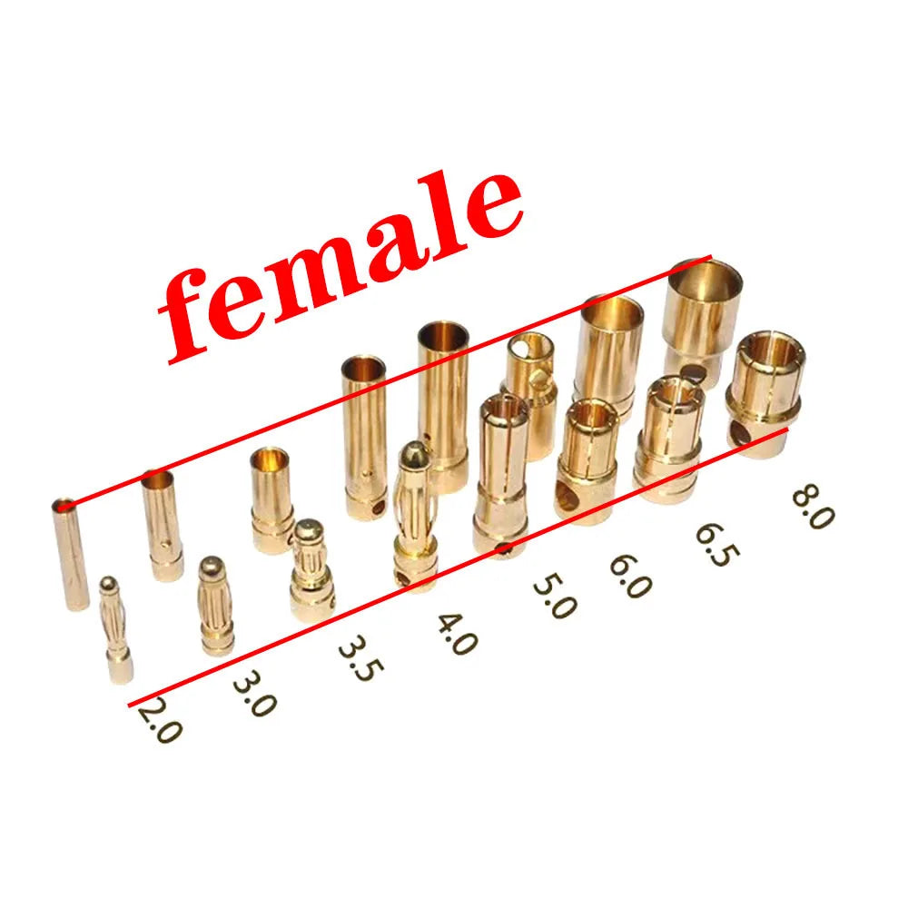1-10pcs 2.0mm 3.0mm 3.5mm 4.0mm 5.0mm 5.5mm 6mm 6.5mm 8mm Gold-plated Bullet Plug High Current Banana Connector for RC Lipo