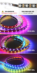 WS2812B Led Lights DC5V Smart RGB Led Strip Light Individually Addressable IC Magic Strip Light Black White PCB IP30/IP65/IP67