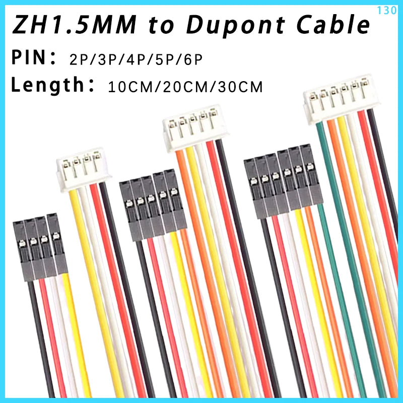 10Pcs ZH1.5MM to Dupont cable electronic wire-2P/3P/4P/5P/6 Pin To 2.54mm Dupont Female Wire Connector Color Cable