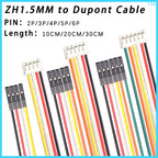 10Pcs ZH1.5MM to Dupont cable electronic wire-2P/3P/4P/5P/6 Pin To 2.54mm Dupont Female Wire Connector Color Cable
