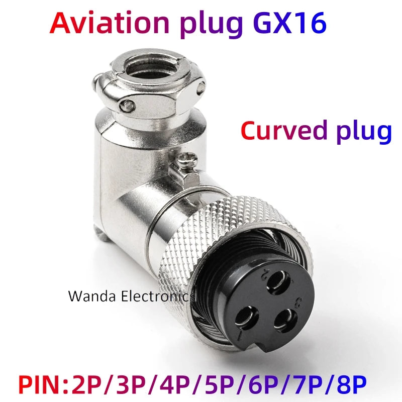 90 Degree Right Angle GX16 Aviation Connector, 2‑8 Pin L‑Shape Male Female Circular Plug Socket for Industrial Equipment