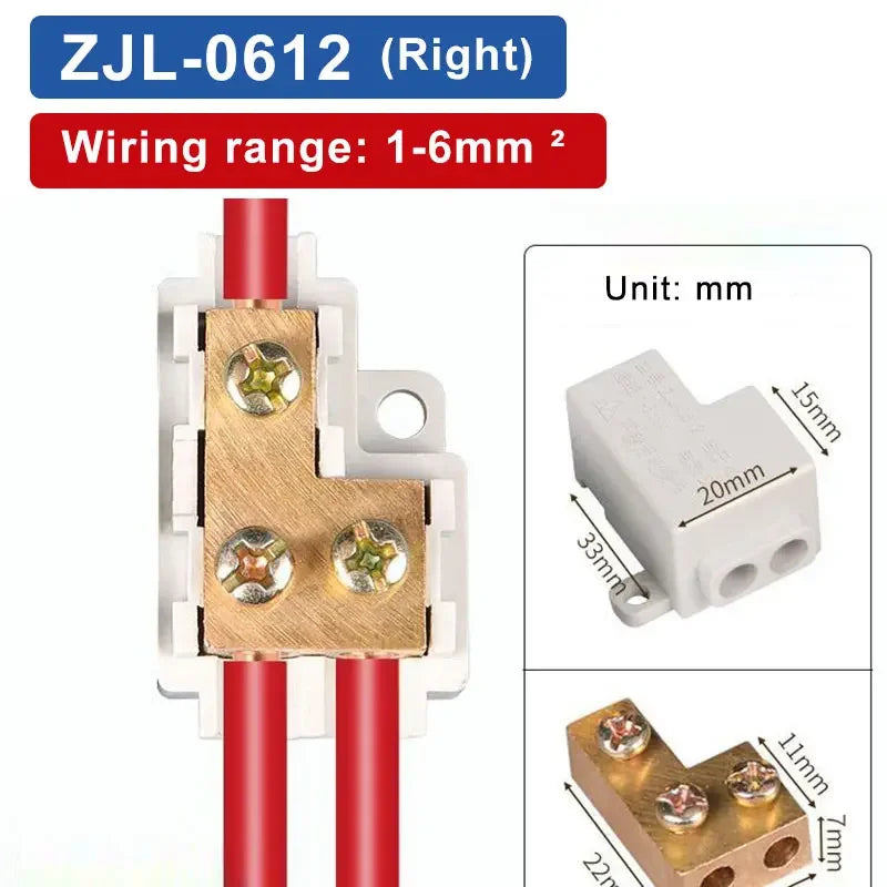 T‑Type Wire Connector ZK Terminal Splitter I-type Brass Clamp Electrical Wire Junction Box for Household Lighting Socket Wiring