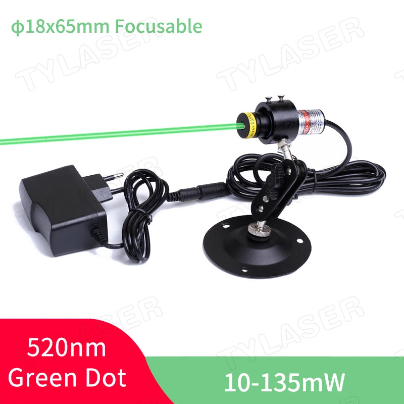 Focusable 18x65mm 520nm Green Dot Laser Module Diode for Heat Press Screen Printing Alignment Sawmill Wood Fabric Cutting Cutter