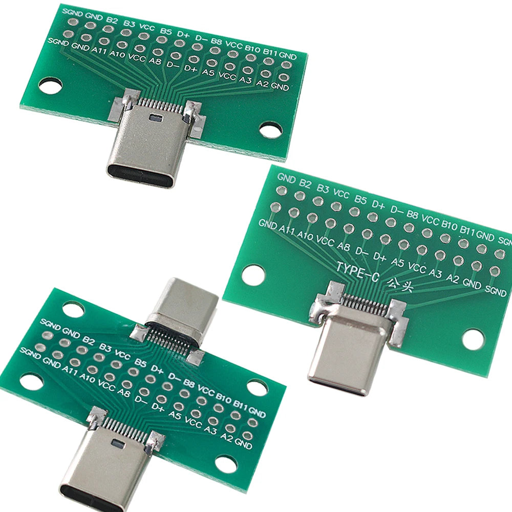 2PCS Type-C Male To Female Adapter Test Board Type-C Male/Female PCB Board 24Pin 2.54mm Connector Socket PCB Universal Converter