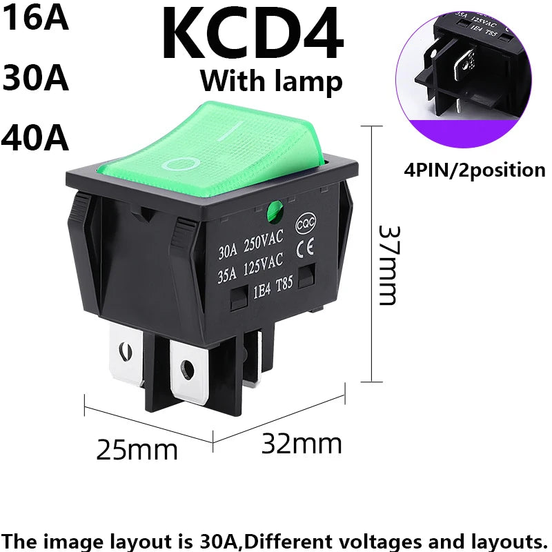 1 PCS,30/40A 250V AC High Current,ON/OFF,Special for Eelding Machine,KCD4,Sterling Silver Point,Rocker Power Button Switches