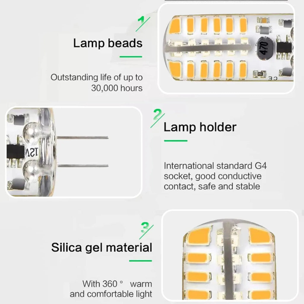 10Pcs G4 LED Bulb 12W 9W 5W 3W 2W AC DC12V SMD 2835 3014 SMD LED Light Mini Silicone Lamp Warm White White 360 Degree Angle
