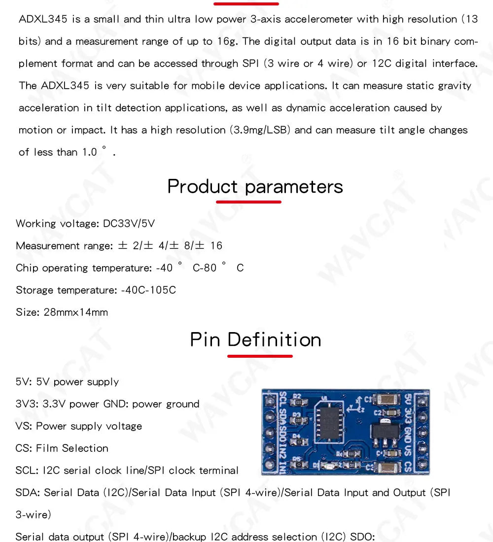 ADXL345 IIC /SPI Digital Inclination Sensor Acceleration Module Factory Direct Sales