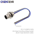 M12 Panel Male Female  Metal Front Mount Socket Solder 4 6 8 12 Pin Receptacle Straight Circular Connectors With 30cm Wires