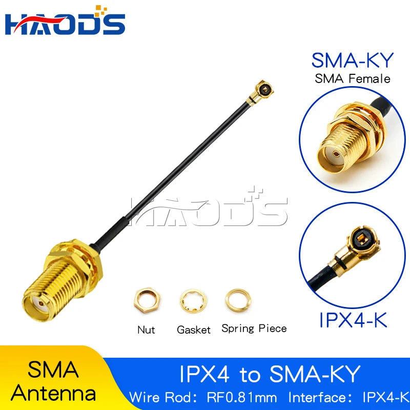 5PCS SMA/RP-SMA Female to IPX MHF4 U.FL RF Plug Pigtail Cable Antenna IPX4 to SMA Male for Mini 0.81mm Wireless Card Router