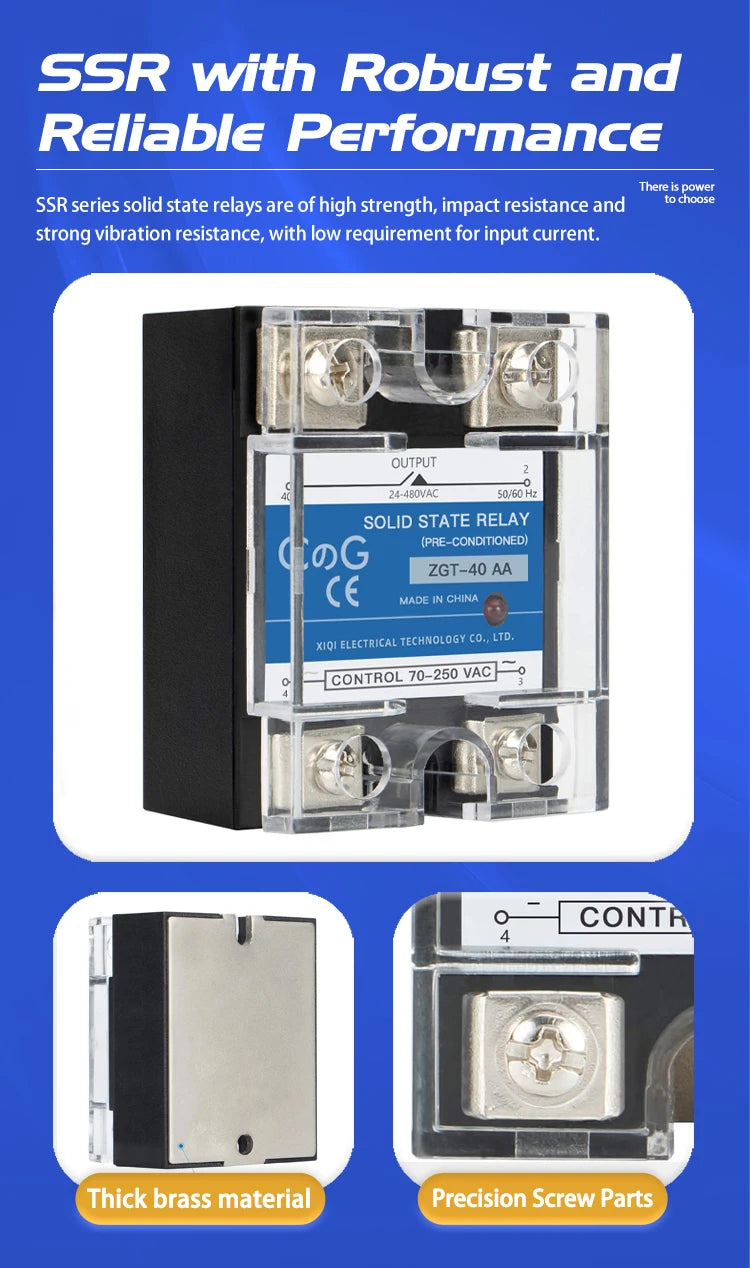 CG 1PCS Single-phase Solid State Relay Input 3-32VDC Output 24-480VAC DC to AC/DC to DC/AC to AC SSR 10/25/40A Module Relay