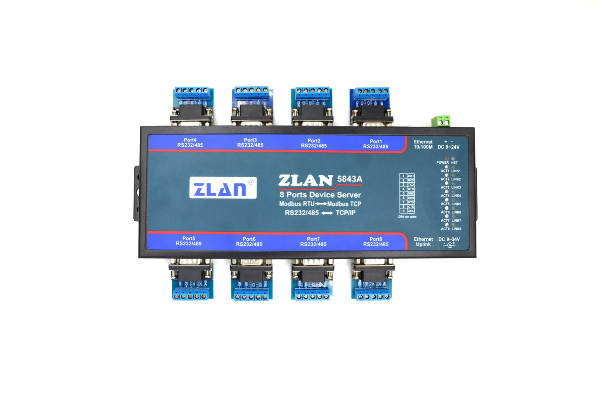 ZLAN5843A 8 port RS232 RS485 to Ethernet TCP/IP Modbus industrial multiple Ethernet serial server