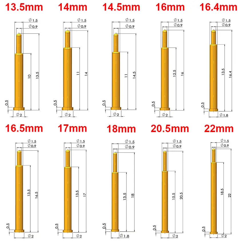 5Pcs Battery Spring Loaded Pogo Pin Connector SMD Needle PCB Height 2 3 4 5 6 7 8 9 10 11 12 13 14 16 17 18 22 MM Test Probe
