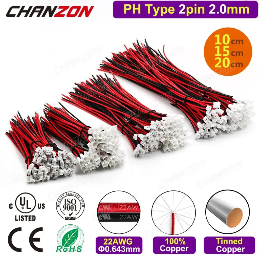 22AWG PH 2mm Connector Cable for JST PH2.0 2.0mm 2 Pin Adapter JST-PH 2Pin Micro Battery Male Female Connect Plug RC Extension